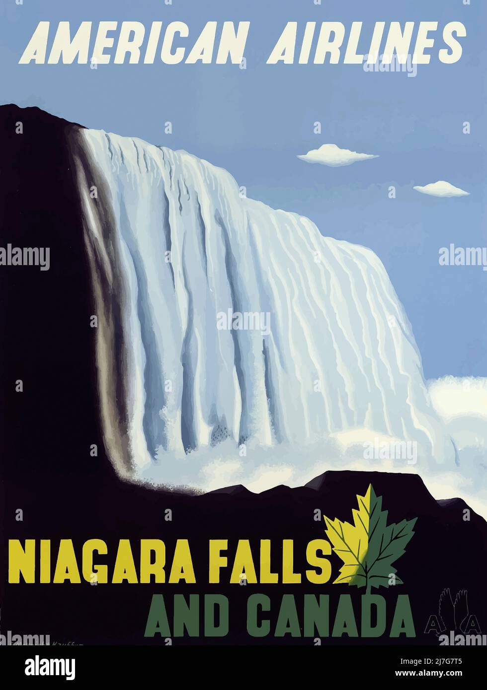 Vintage 1940s Travel Poster - Niagara Falls and Canada with American Airlines Stock Photo