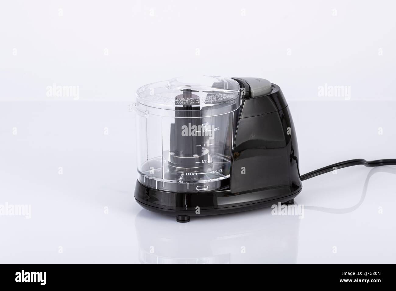Black Electric Food Processor On Neutral Background Stock Photo