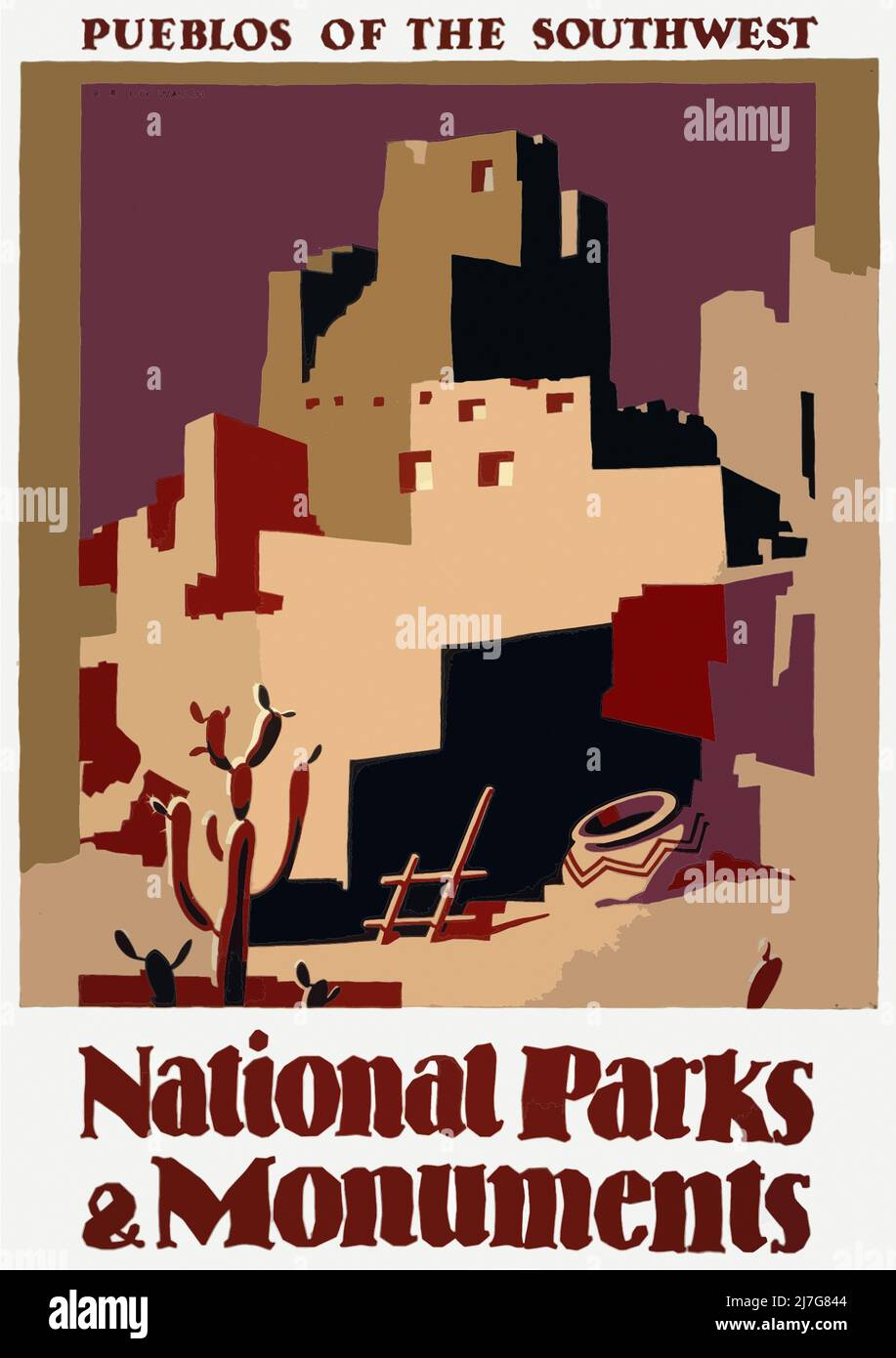 Vintage 1930s National Parks Poster - Pueblos of the Southwest poster, ca. 1935 Stock Photo