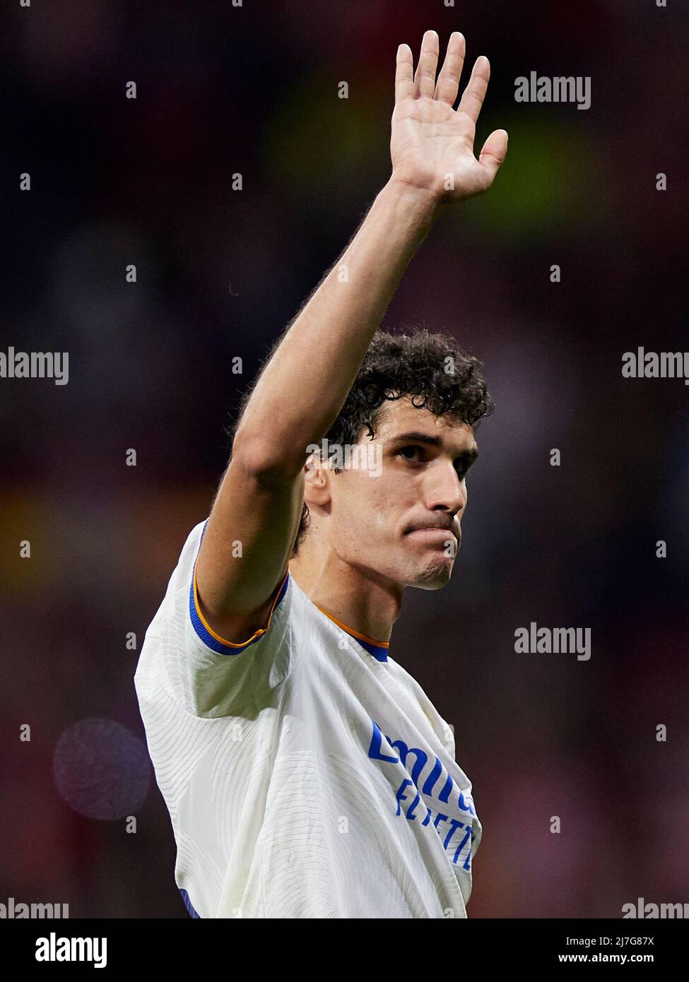 Madrid, Spain, May 08, 2022, Jesus Vallejo of Real Madrid during the La Liga match between Atletico de Madrid and Real Madrid CF played at Wanda Metropolitano Stadium on May 08, 2022 in Madrid, Spain. (Photo by Ruben Albarran / PRESSINPHOTO) Stock Photo