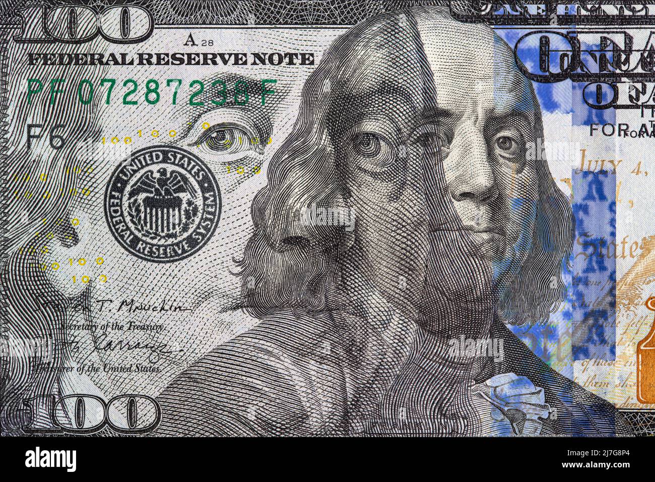 fragment of new 100 dollar banknote for design purpose Stock Photo - Alamy
