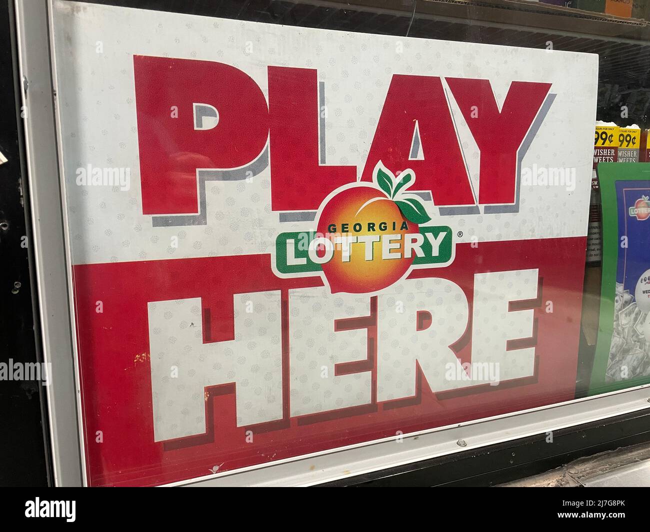 Augusta, Ga USA 04 27 22 Lottery Play Here sign and logo