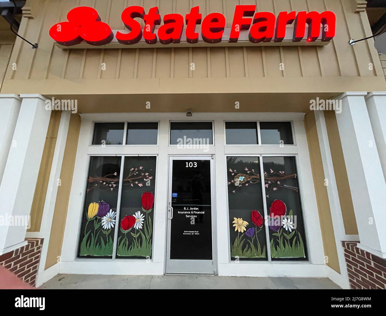 Augusta, Ga USA - 04 27 22: State Farm insurance office store entrance Stock Photo