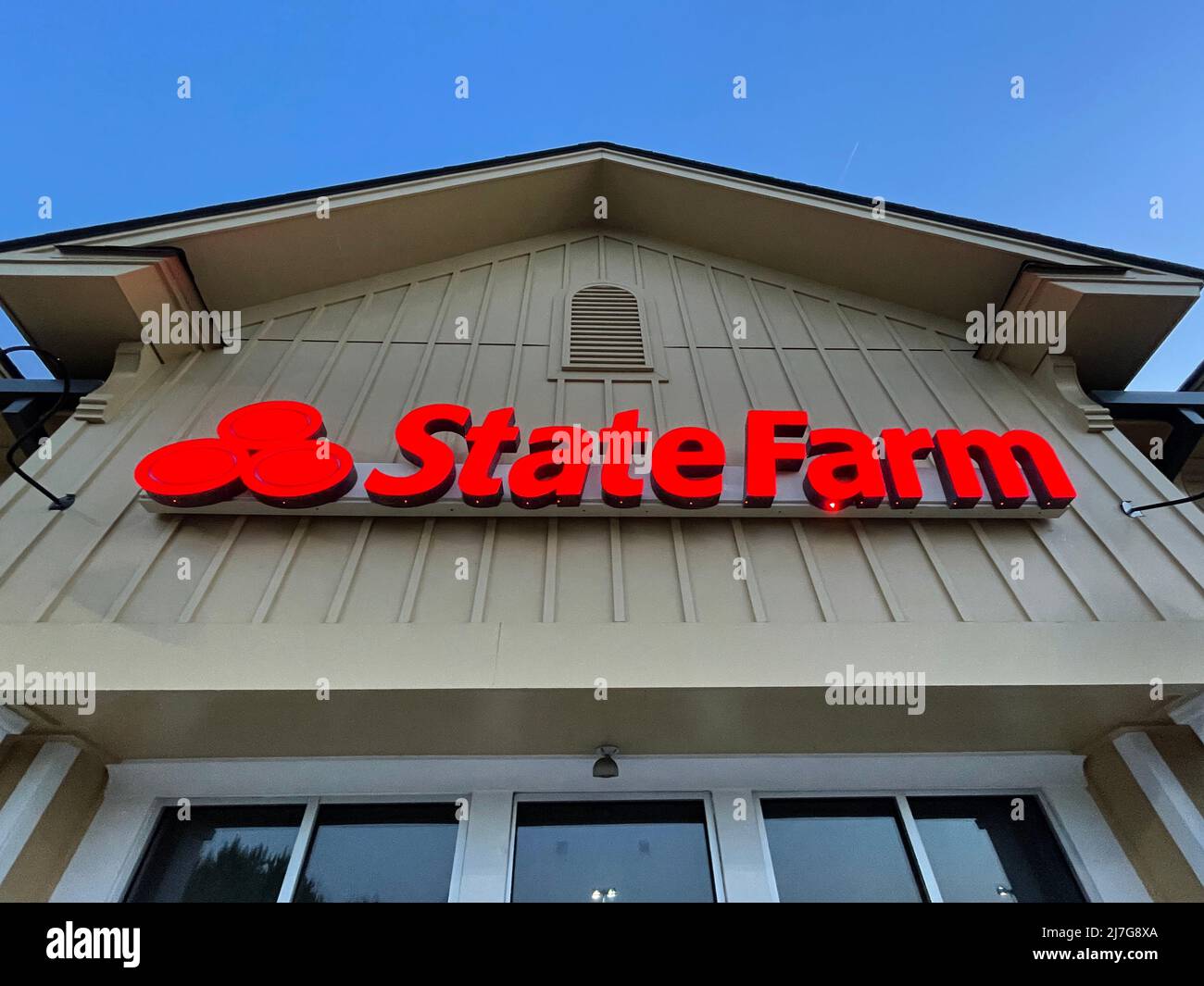 Augusta, Ga USA - 04 27 22: State Farm insurance office top sign view Stock Photo