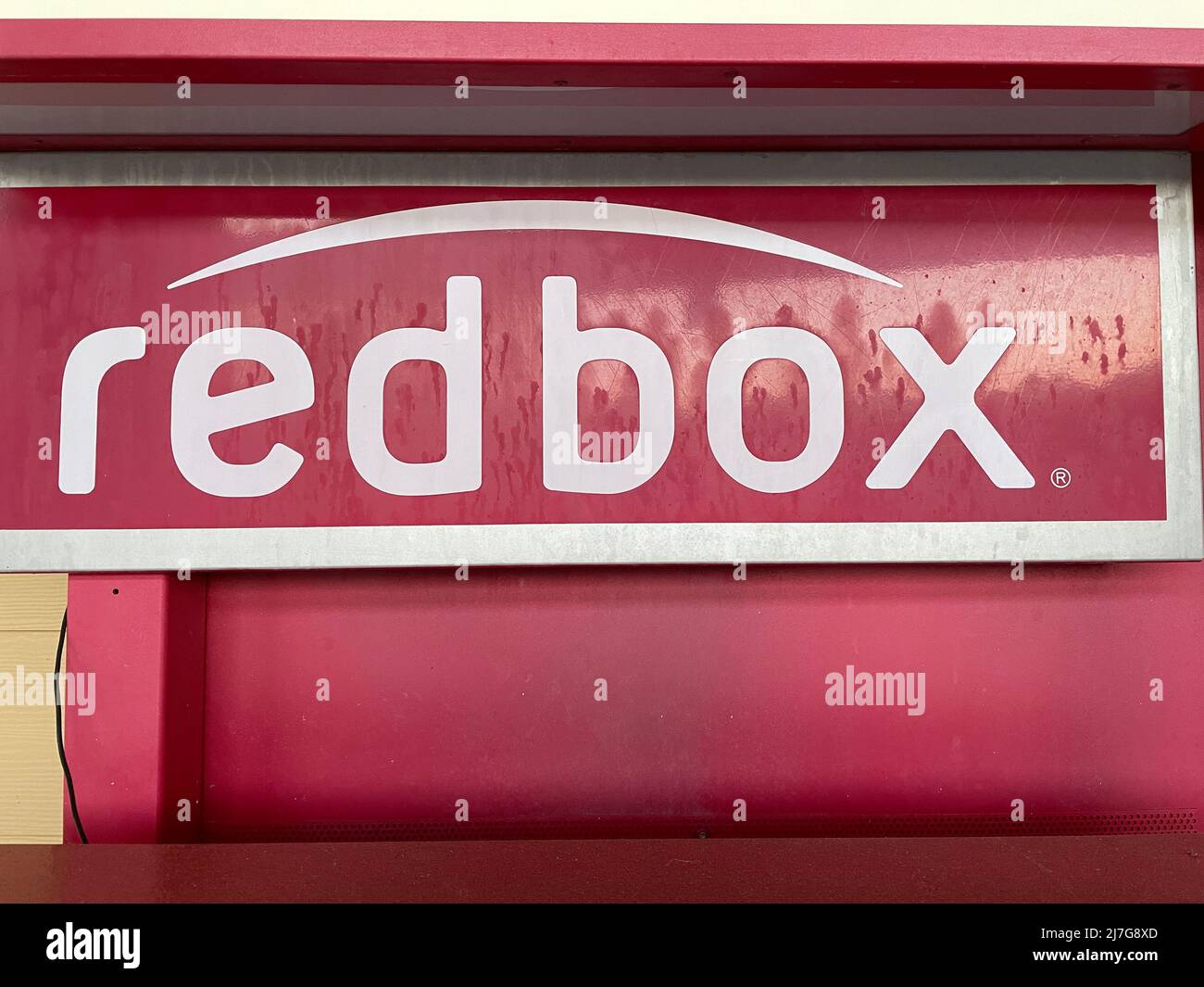 Augusta, Ga USA 04 27 22 Red box DVD rental sign and logo Stock