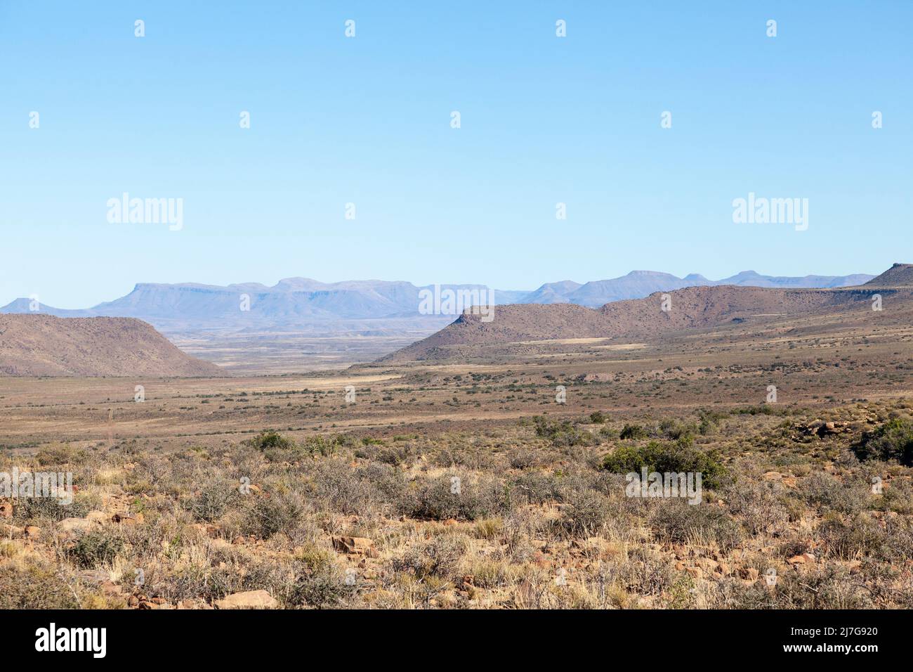 Karoo mountain landscape in the Karoo National Park, near  Beaufort, West,  Western Cape, South Africa Stock Photo