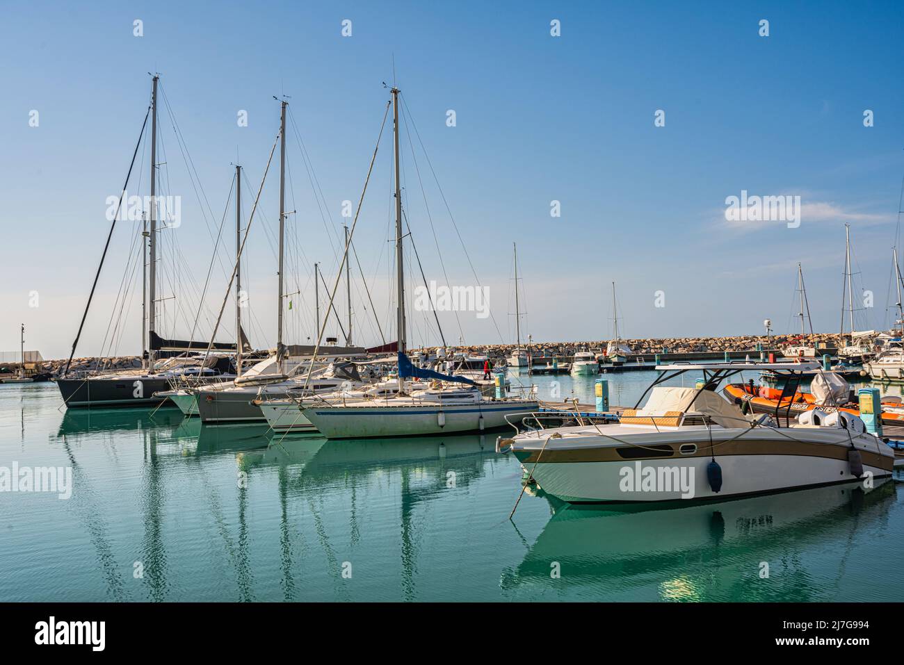 Yachts and sailboats moored at the port of Rodi Garganico. Rodi Garganico, Foggia province, Puglia, Italy Stock Photo