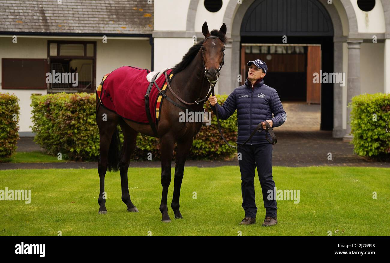 Trainer Aidan O'Brien and Stone Age at Ballydoyle racehorse training