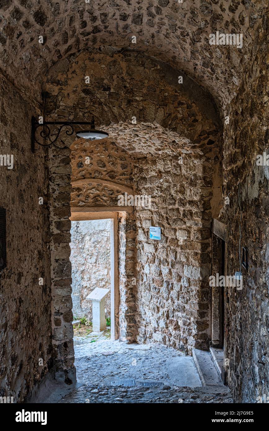 Entrance door to the medieval castle of the seaside town of Peschici. Peschici, Foggia province, Puglia, Italy, Europe Stock Photo