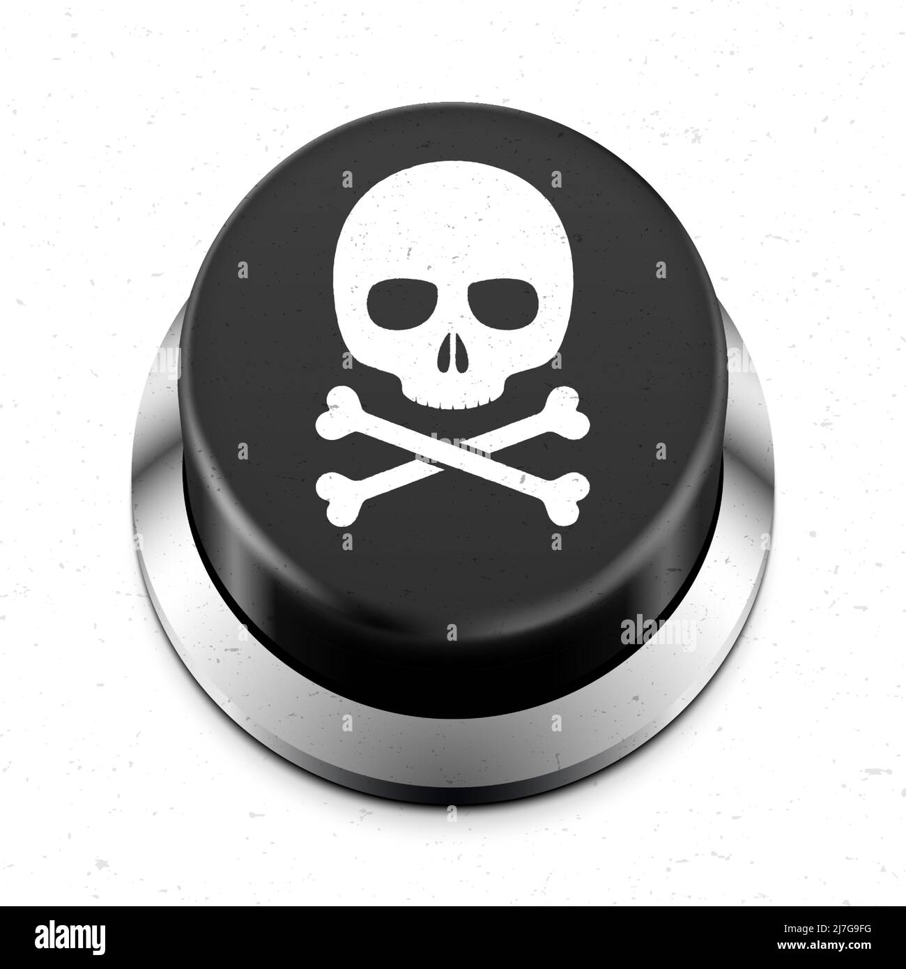 Death skull black button with metal ring, isolated on a white background. Lethal danger vector button. Stock Vector