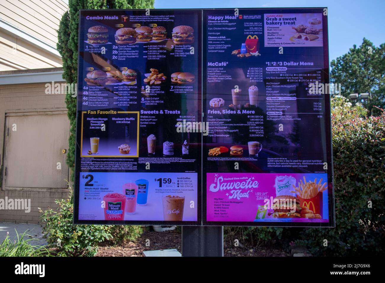 Columbia County, Ga USA - 08 20 21: McDonalds drive thru menu sign with ...