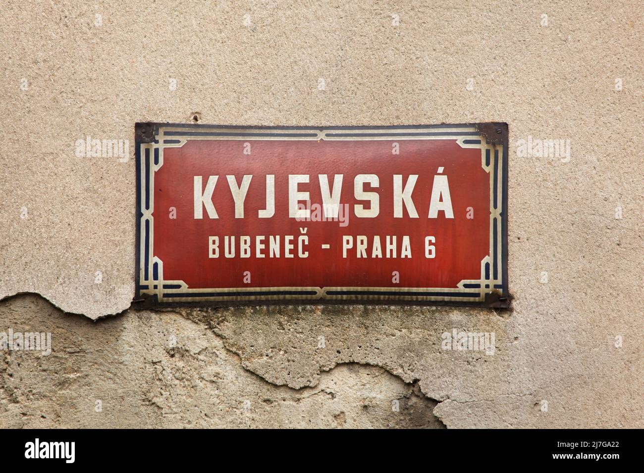 Kyjevská Street. Traditional red street sign in Bubeneč district in Prague,  Czech Republic. The street is named after the city of Kyiv (Kyjev) in  Ukraine Stock Photo - Alamy