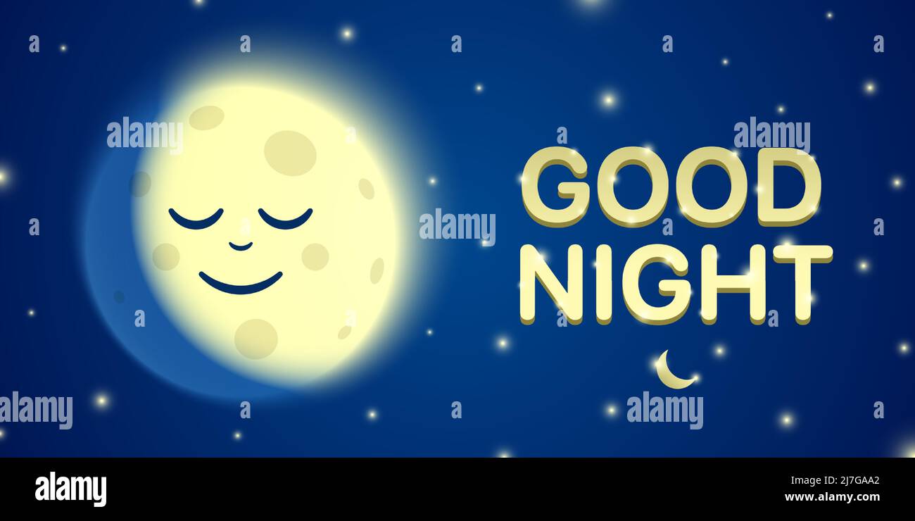 Good Night vector banner design with a sleeping moon cartoon character on a  blue starry sky background Stock Vector Image & Art - Alamy