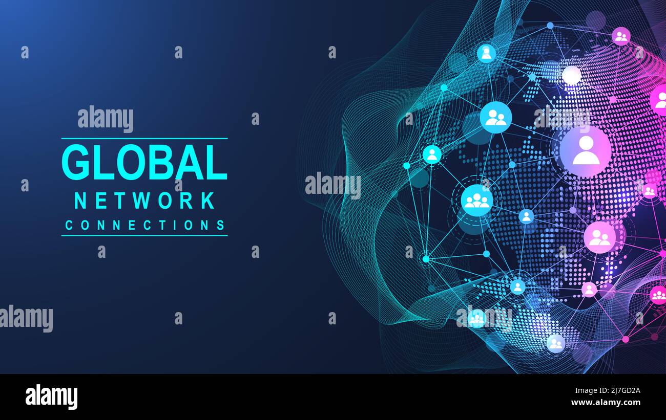 Global network connection concept. Big data visualization. Social ...