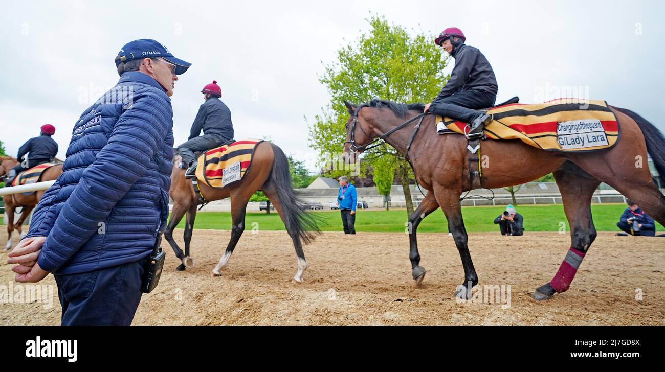 Aidan O'Brien watches Changingoftheguard at Ballydoyle racehorse training facility in County Tipperary, Ireland. Picture date: Monday May 9, 2022. Stock Photo