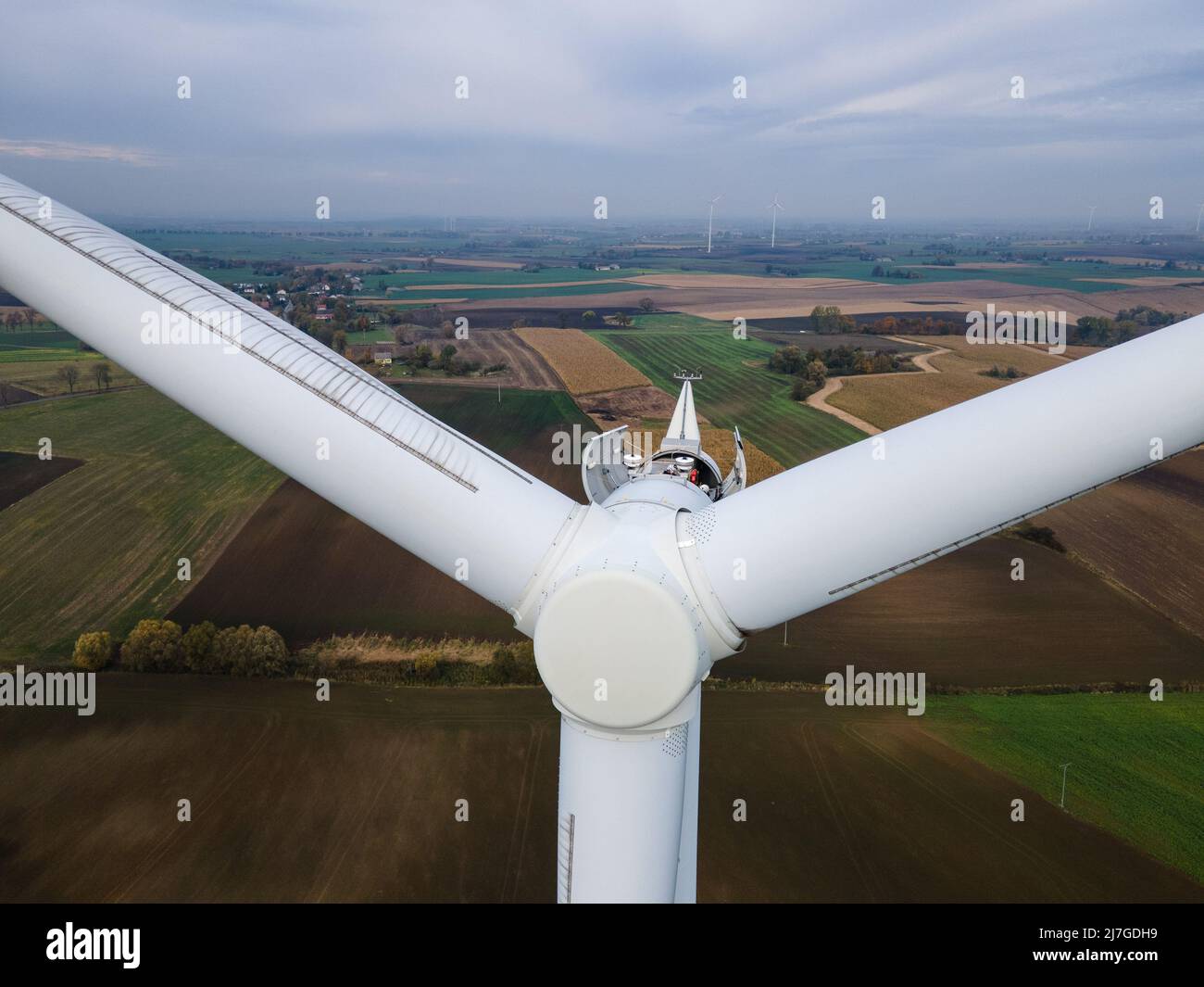 Wind Power Plant turbine seen from above Stock Photo - Alamy