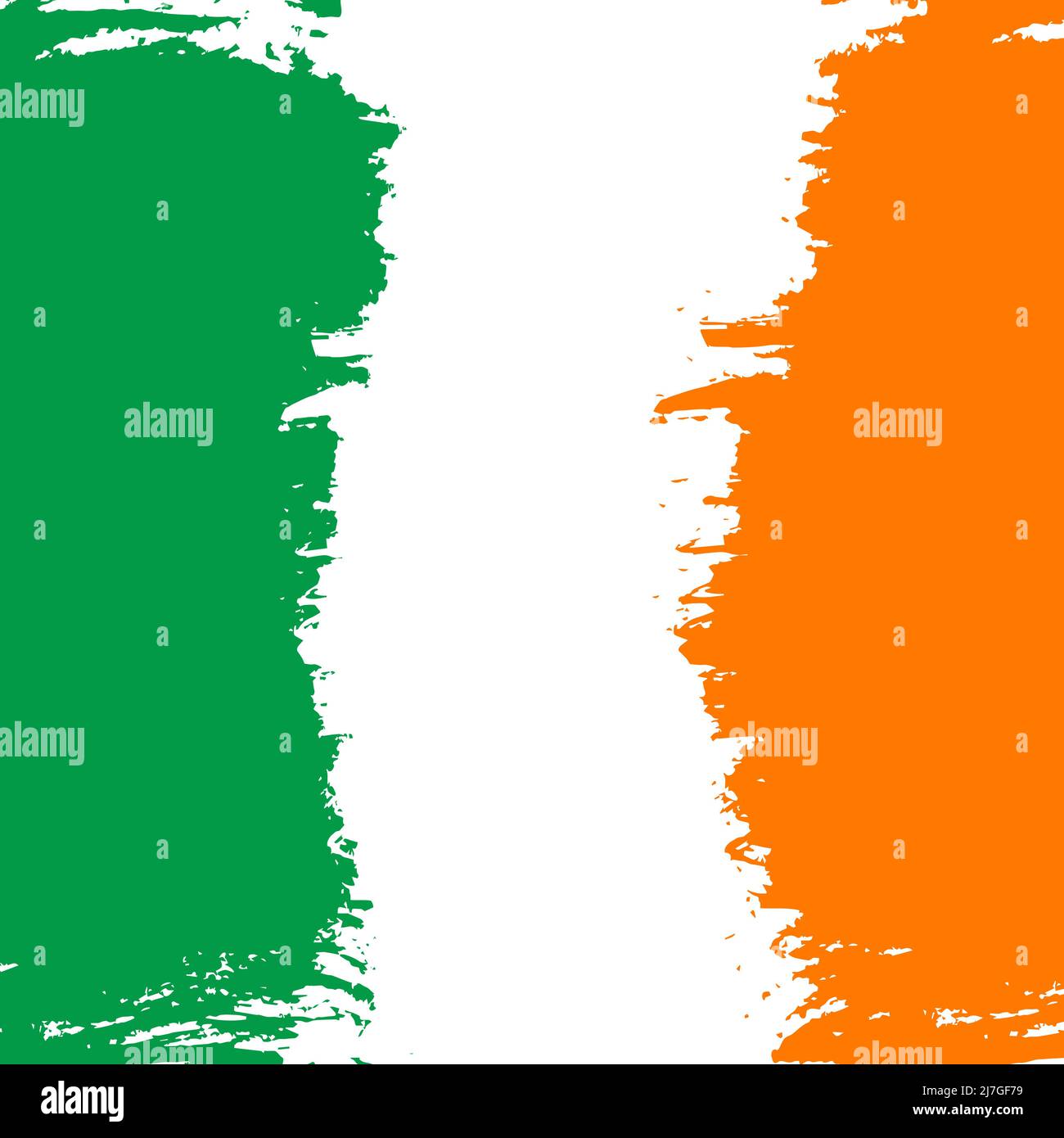 Ireland flag with brush stokes in national colors green, white and orange, abstract background. Vector illustration Stock Vector