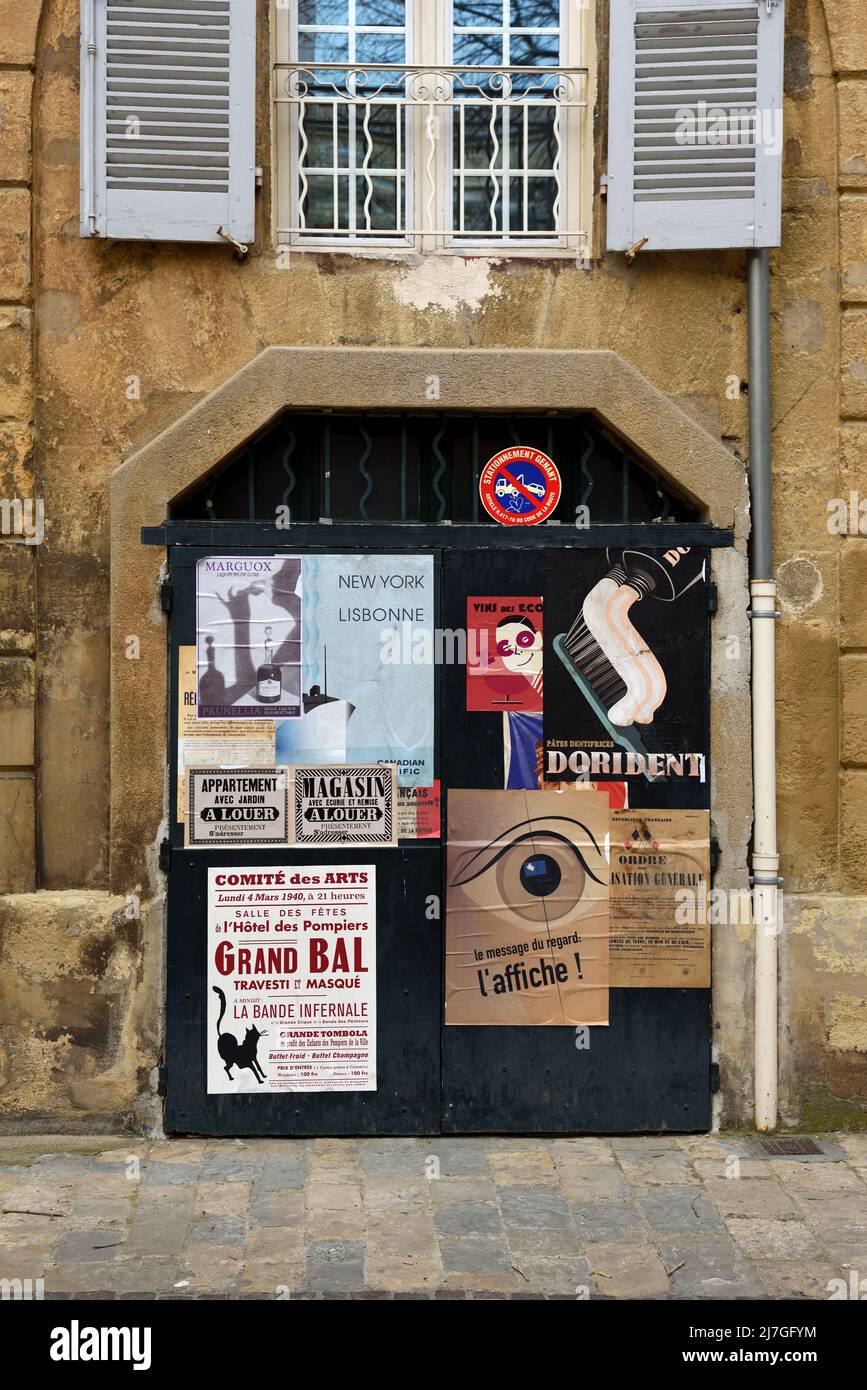 Old Facade and Vintage Posters in Town Square in the Old Town or Historic District Aix-en-Provence Provence France Stock Photo