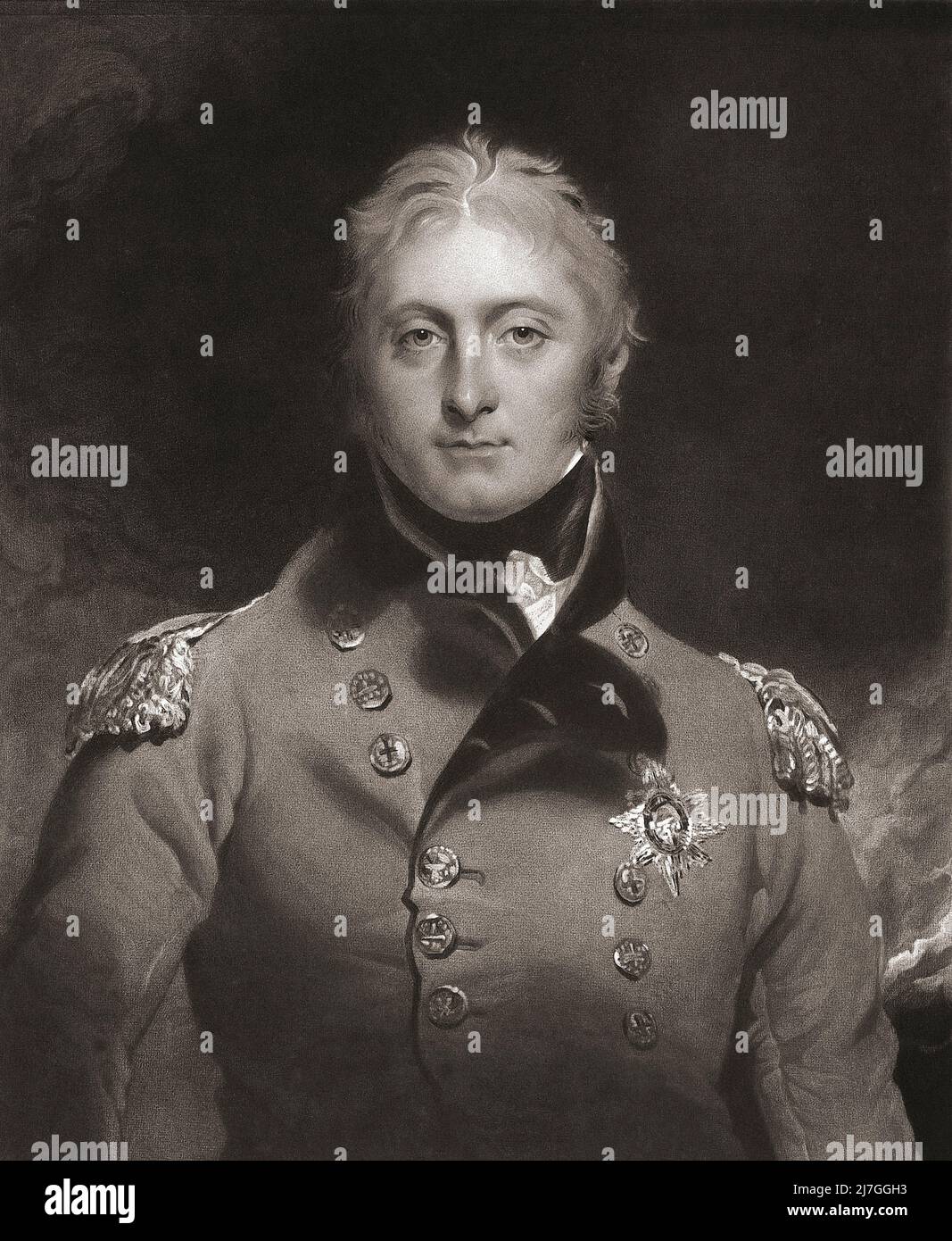 Lieutenant-General Sir John Moore, 1761 - 1809. Scottish born British Army soldier who was killed at the Battle of Corunna during the Peninsula War.  Engraved by Charles Turner after the painting by Sir Thomas Lawrence. Stock Photo