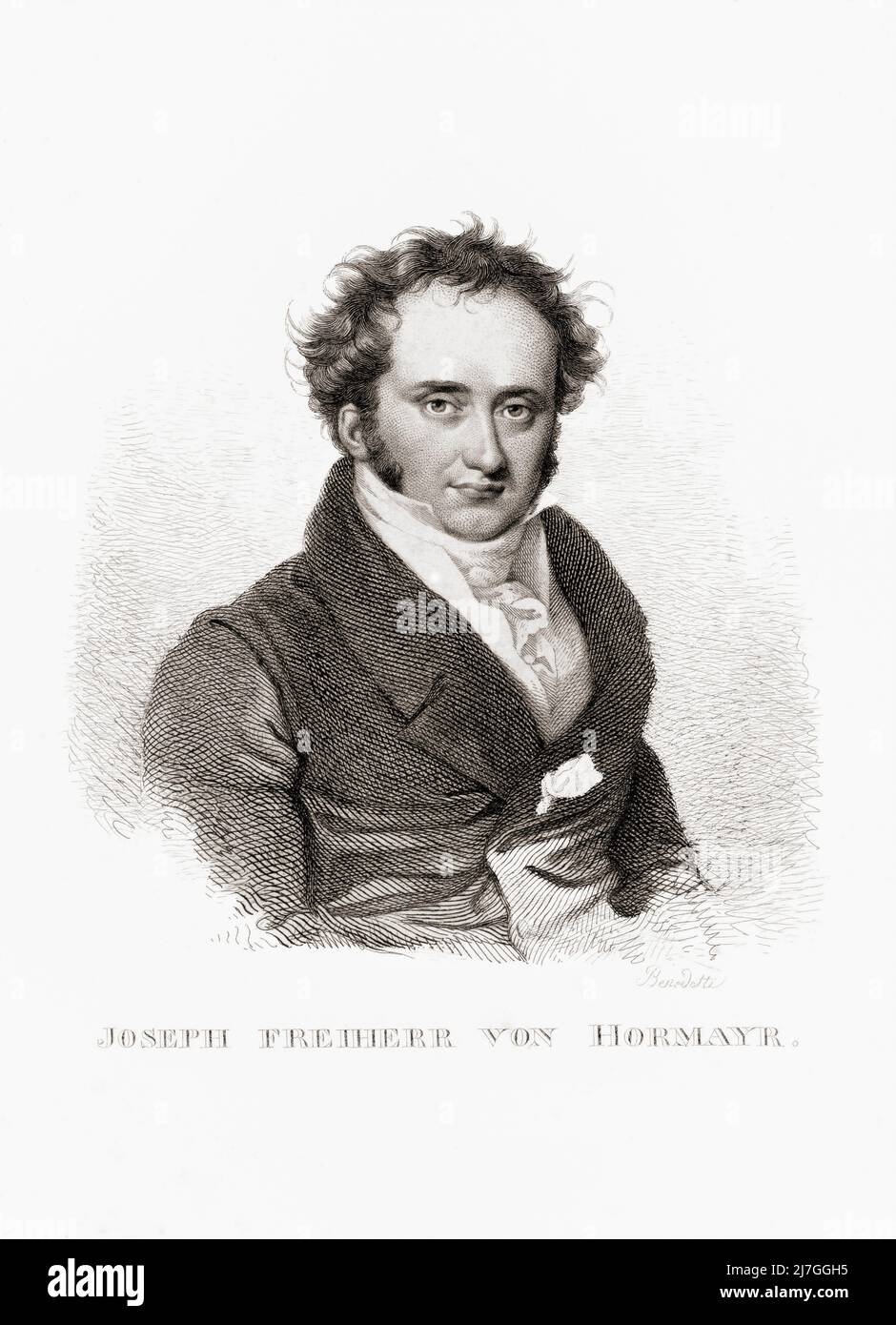Joseph Hormayr, Baron zu Hortenburg, or Joseph Freiherr von Hormayr zu Hortenburg, 1781 - 1782.  Austrian and German historian and statesman. Stock Photo