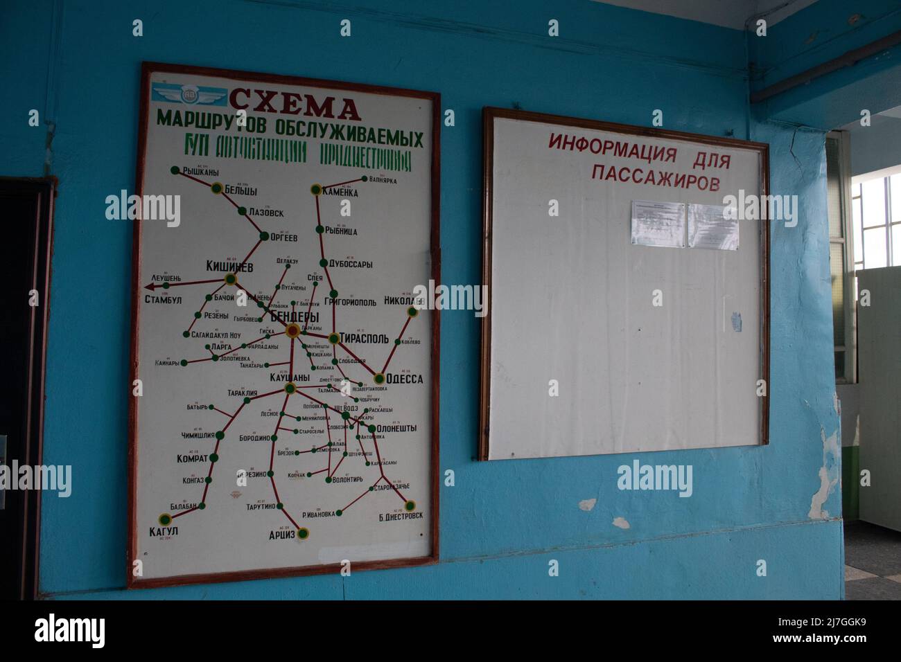 Bus station map in Bendery, Transnistria Stock Photo
