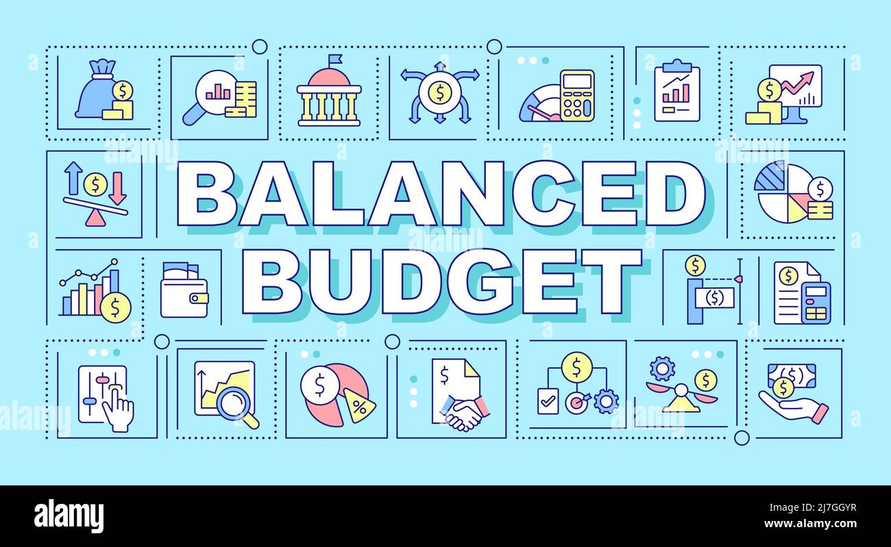 Balanced budget word concepts turquoise banner Stock Vector Image & Art