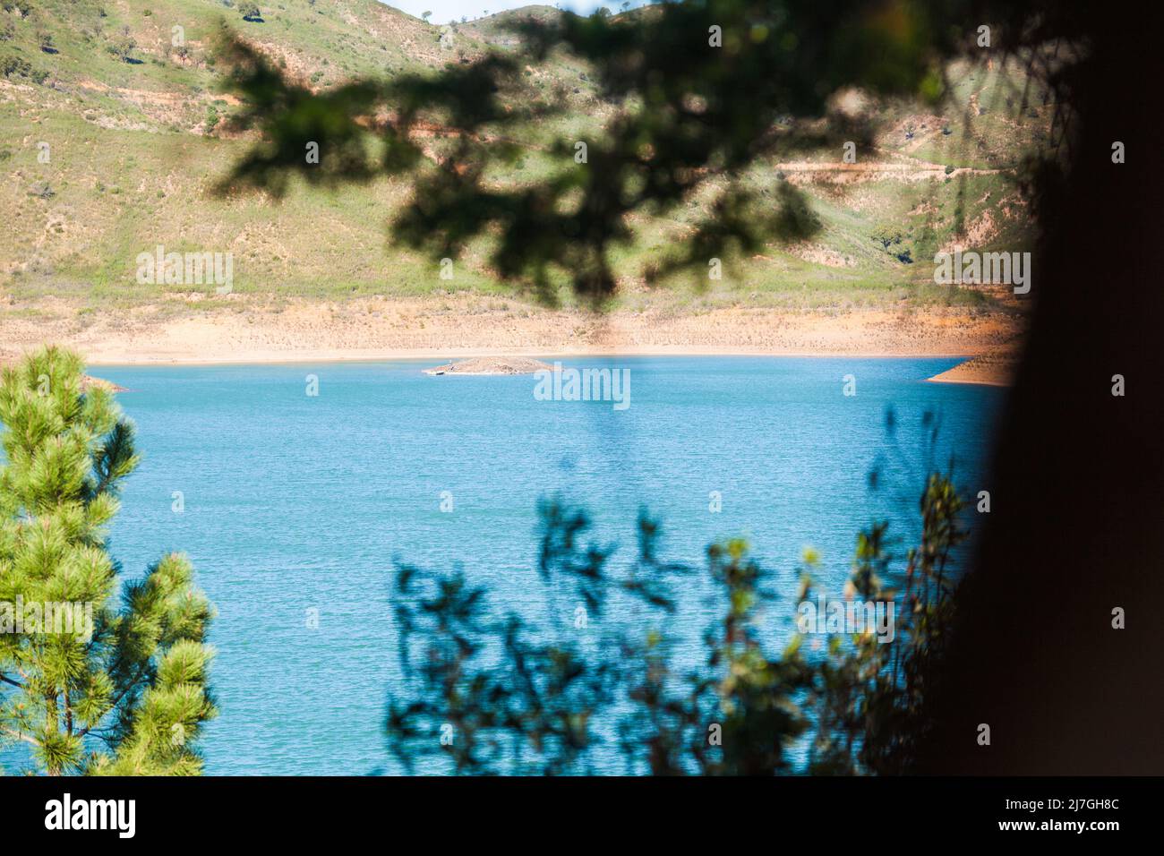 beautiful shots of the Albufeira da Barragem do Arade reservoir in Portugal near Silves - Algarve. Photos taken in winter when the water level is low Stock Photo