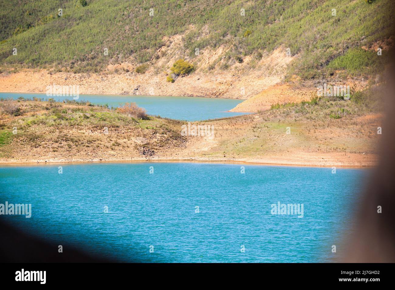 beautiful shots of the Albufeira da Barragem do Arade reservoir in Portugal near Silves - Algarve. Photos taken in winter when the water level is low Stock Photo