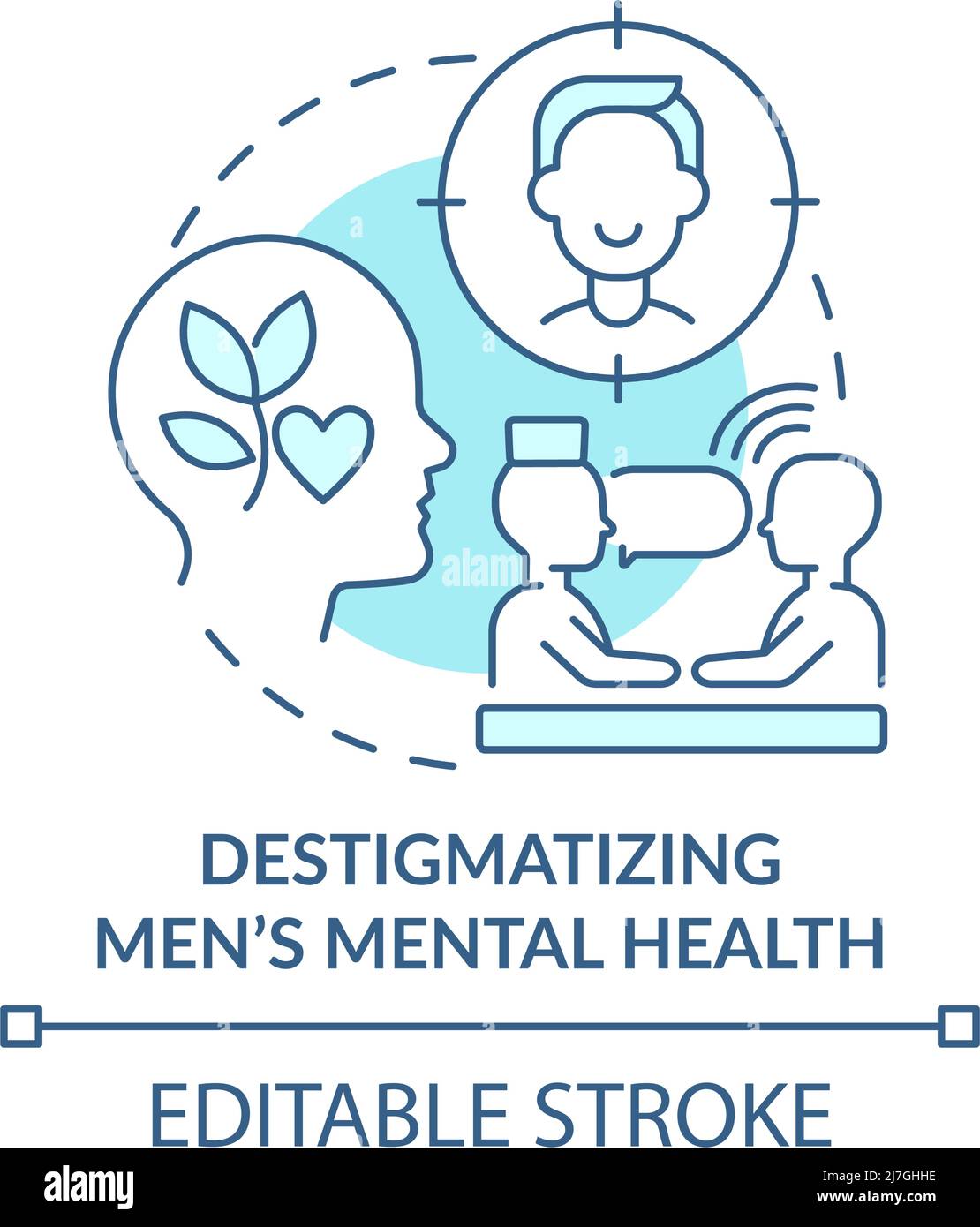 Destigmatizing men mental health turquoise concept icon Stock Vector ...