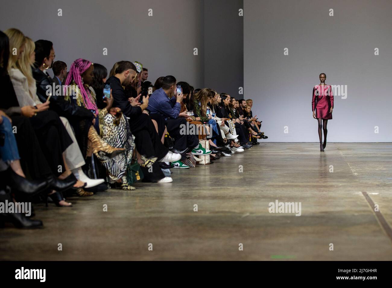 Sydney, Australia. 9th May, 2022. A model walks on catwalk during the Afterpay Australian Fashion Week (AAFW) in Sydney, Australia, on May 9, 2022. The AAFW kicked off on Monday with an array of local brands showcasing their resort collections in Sydney. Credit: Bai Xuefei/Xinhua/Alamy Live News Stock Photo