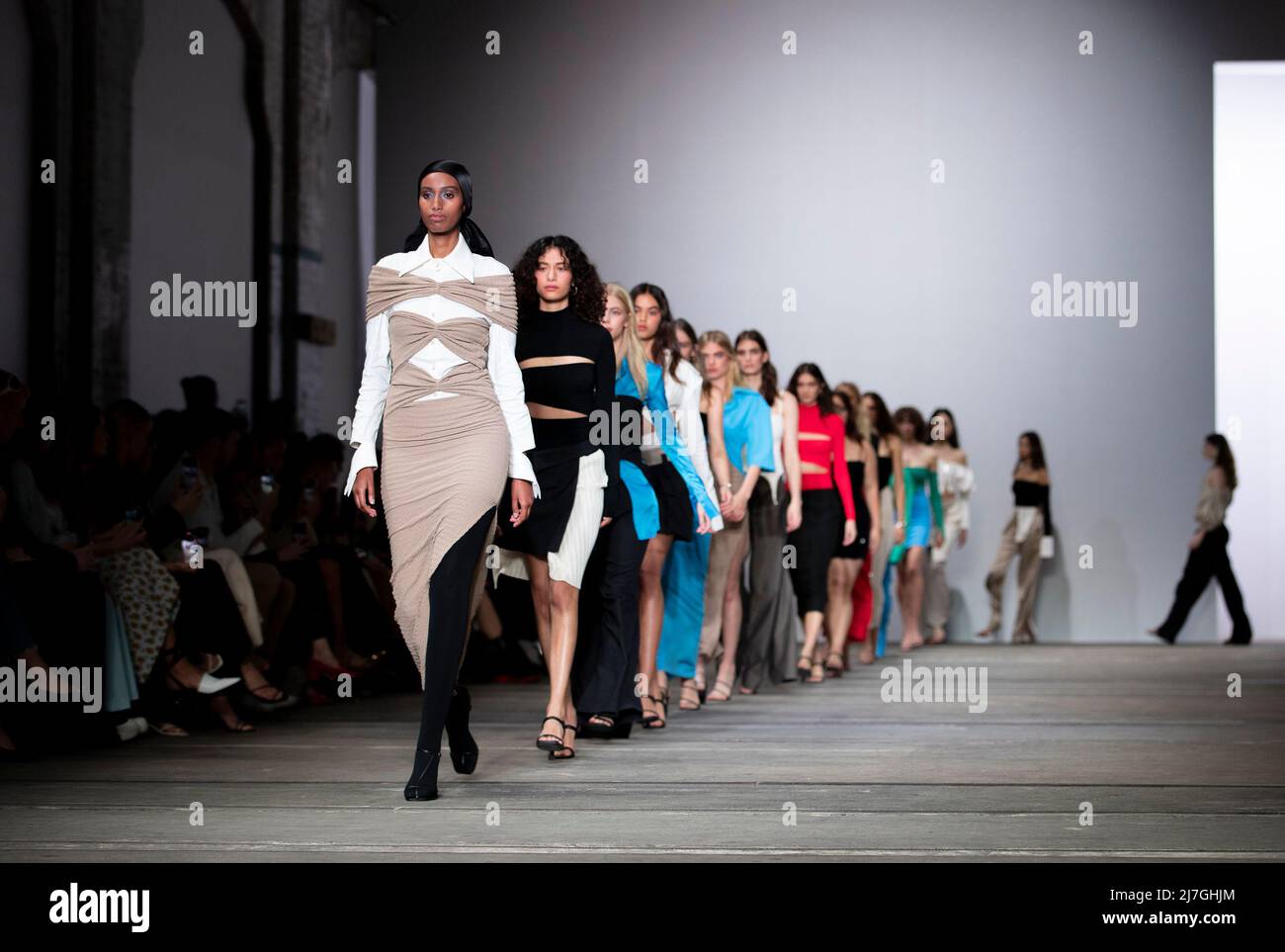 Sydney, Australia. 9th May, 2022. Models walk on catwalk during the Afterpay Australian Fashion Week (AAFW) in Sydney, Australia, on May 9, 2022. The AAFW kicked off on Monday with an array of local brands showcasing their resort collections in Sydney. Credit: Bai Xuefei/Xinhua/Alamy Live News Stock Photo