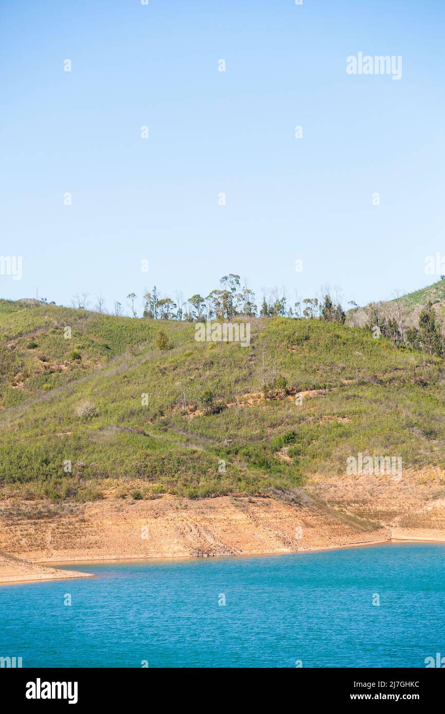 beautiful shots of the Albufeira da Barragem do Arade reservoir in Portugal near Silves - Algarve. Photos taken in winter when the water level is low Stock Photo