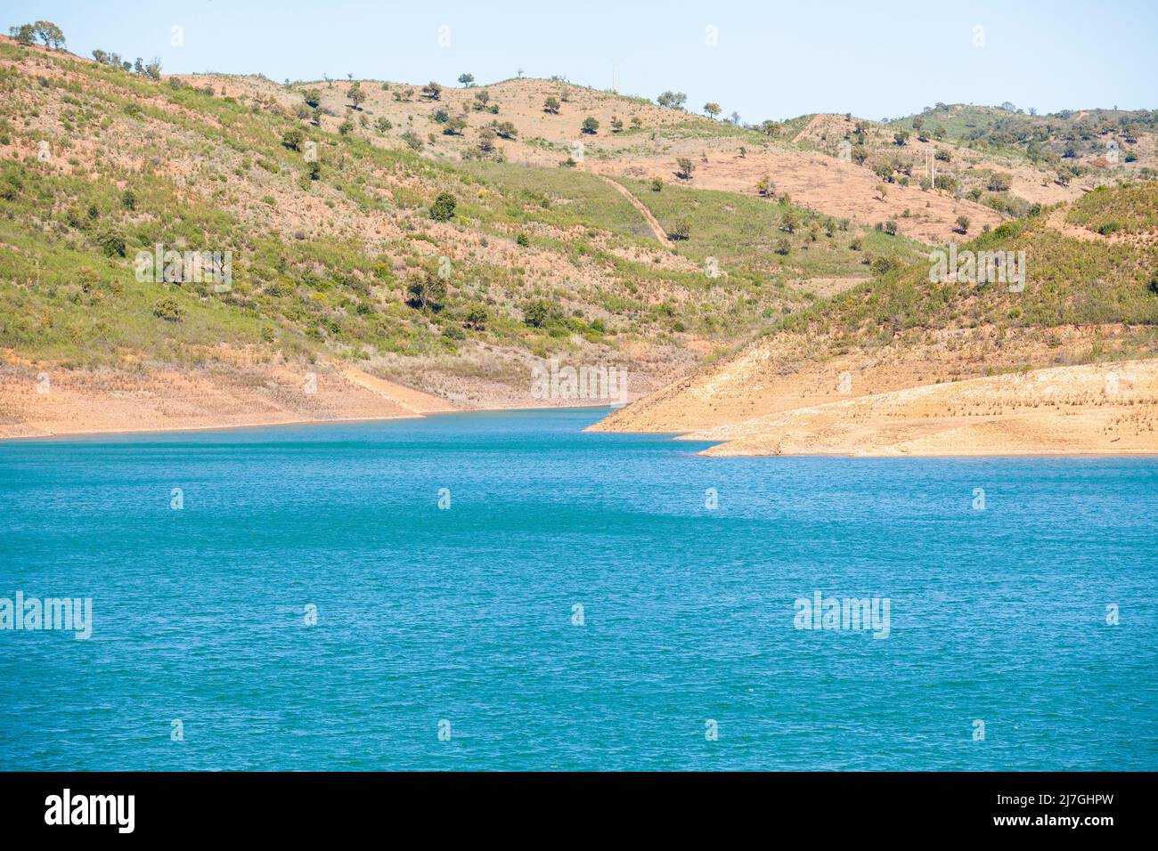 beautiful shots of the Albufeira da Barragem do Arade reservoir in Portugal near Silves - Algarve. Photos taken in winter when the water level is low Stock Photo