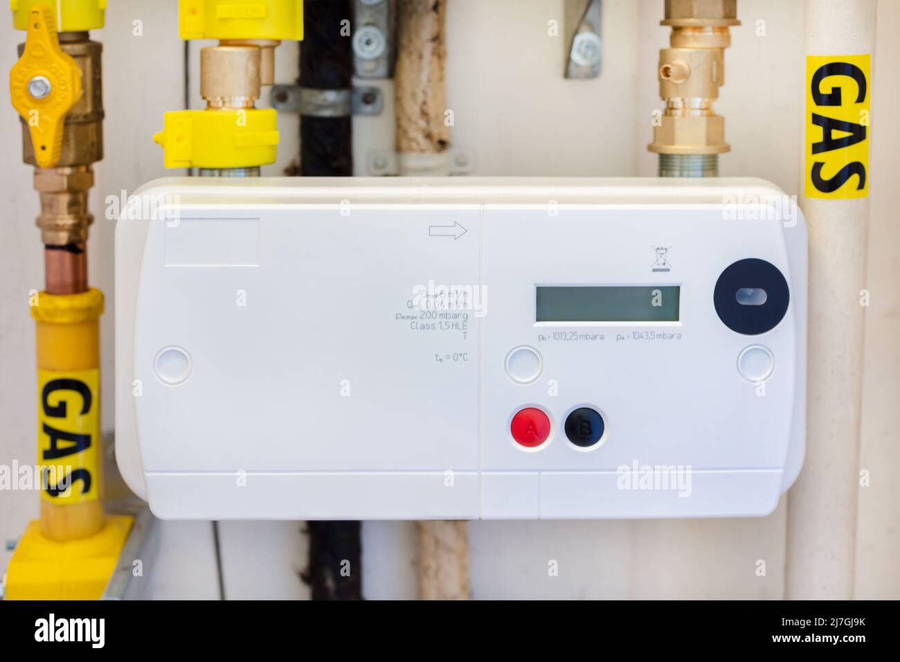 Newly installed Dutch smart gas meter with wireless connection to the energy supplier Stock Photo