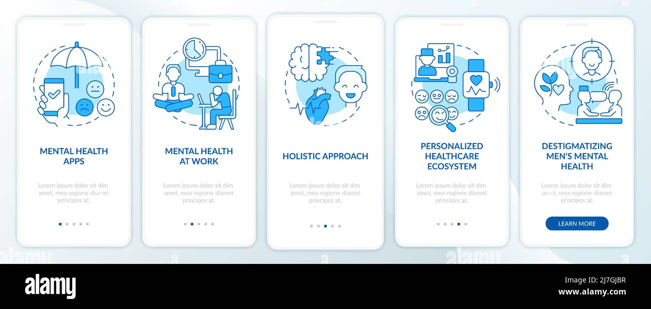 Mental health improving trends blue onboarding mobile app screen Stock ...