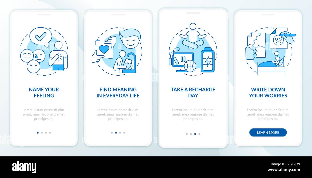 Improving mental health blue onboarding mobile app screen Stock Vector ...