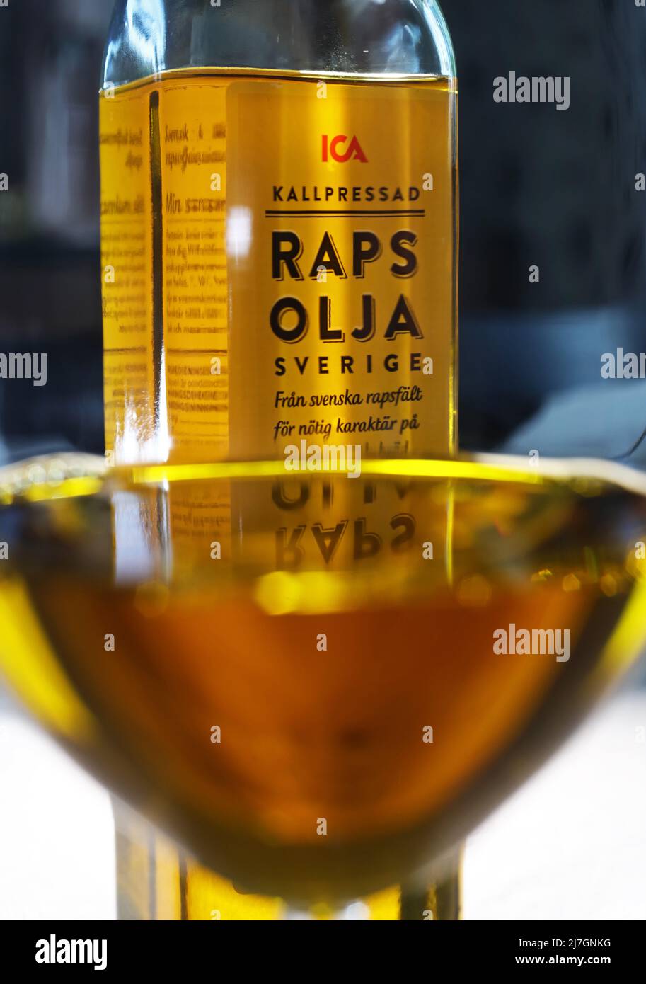 Rapeseed oil (In swedish: rapsolja) from Swedish rapeseed fields ...