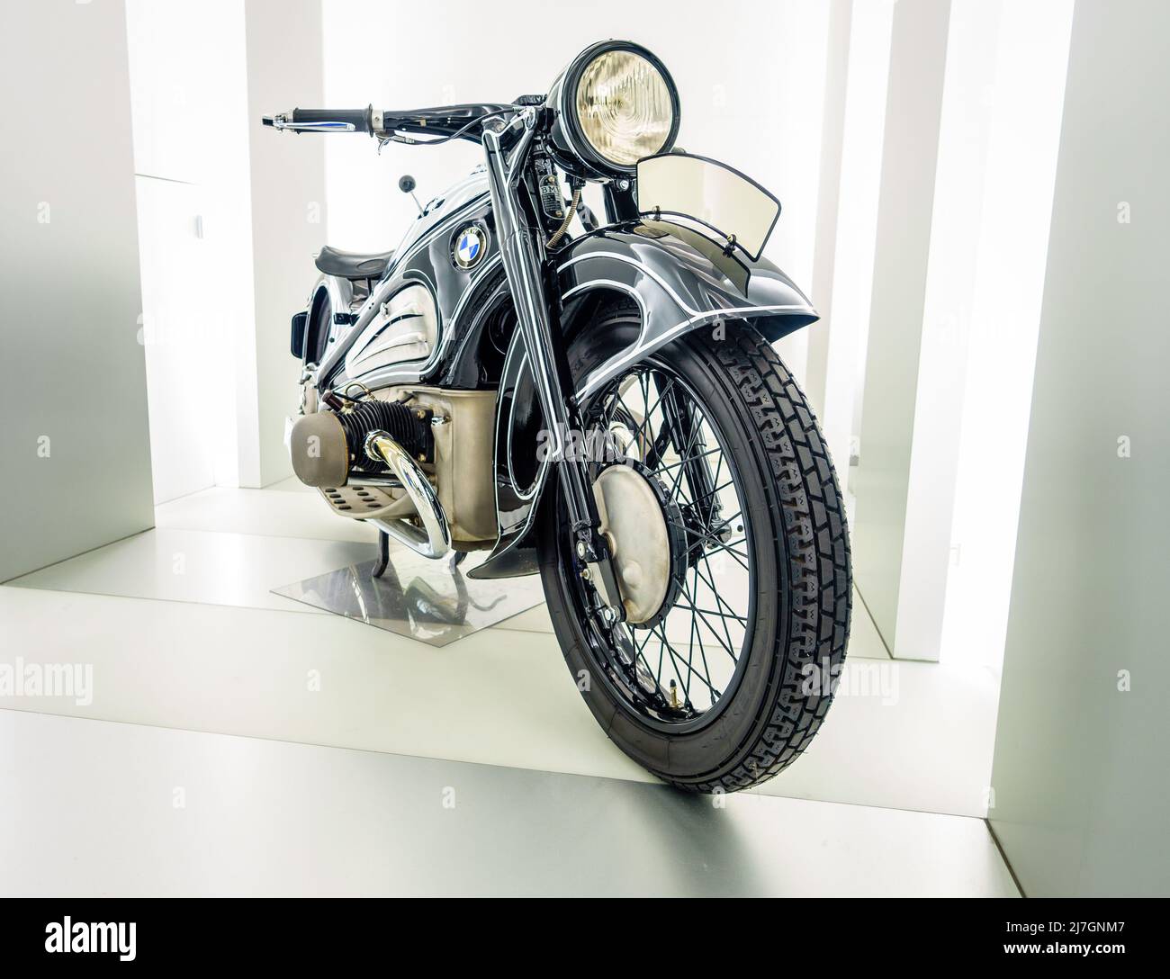 Munich, Germany, September 29, 2015: 1937 BMW R7 classic motorcycle at BMW Museum in Munich, Germany Stock Photo