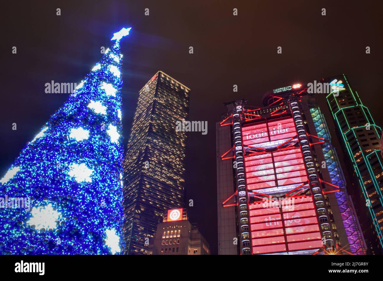 Christmas tree and skyscrapers of Hong Kong Stock Photo Alamy