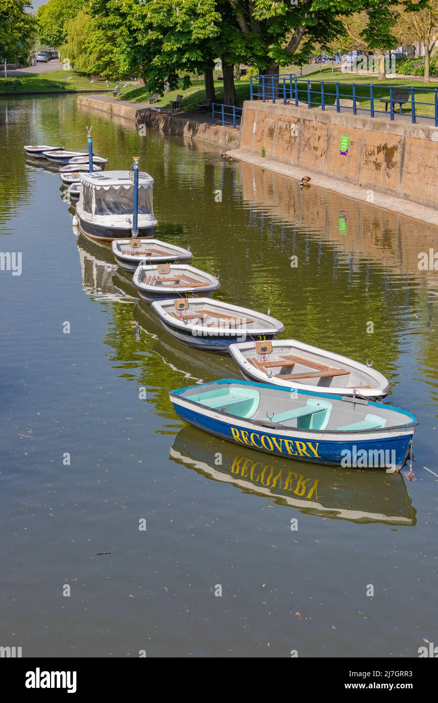 Rowing boats for hire on The Royal Military Canal, Hythe, Kent Stock