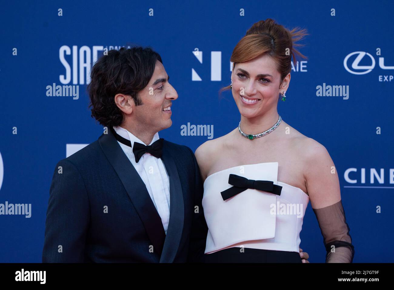 Rome, Italy, May 3, 2022 - Miriam Leone with husband Paolo Carullo attends at the red carpet at "David di Donatello "prize 2022. Credits: Luigi de Pompeis/Alamy Live News Stock Photo