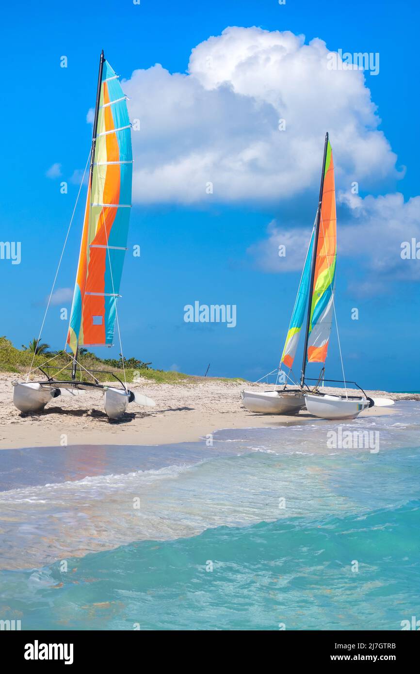 Sailboats at the beautiful beach of Varadero in Cuba Stock Photo