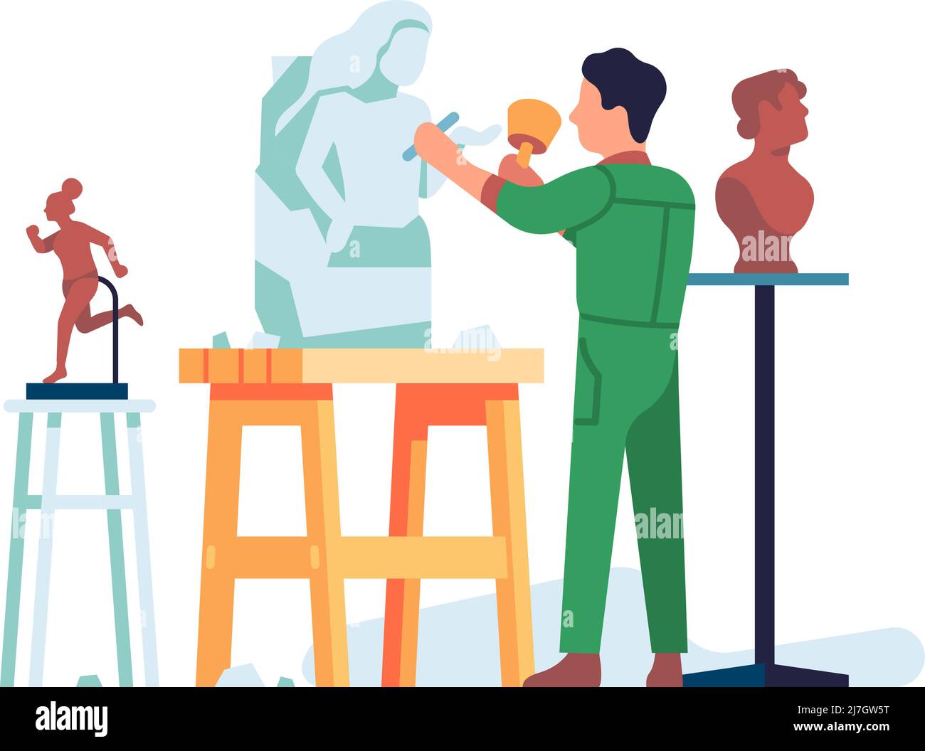 Sculptor making statue. Artist carving from stone Stock Vector Image