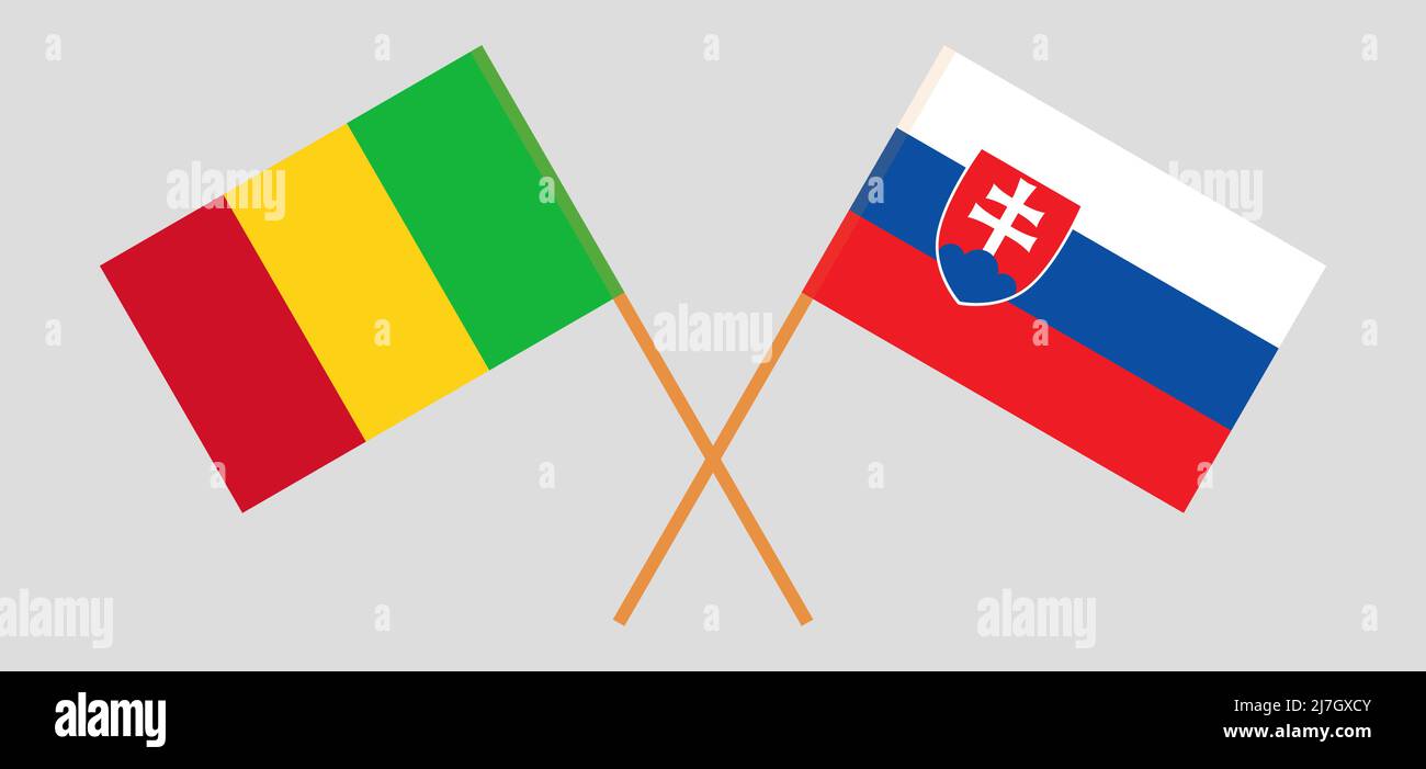 Crossed flags of Mali and Slovakia. Official colors. Correct proportion. Vector illustration Stock Vector