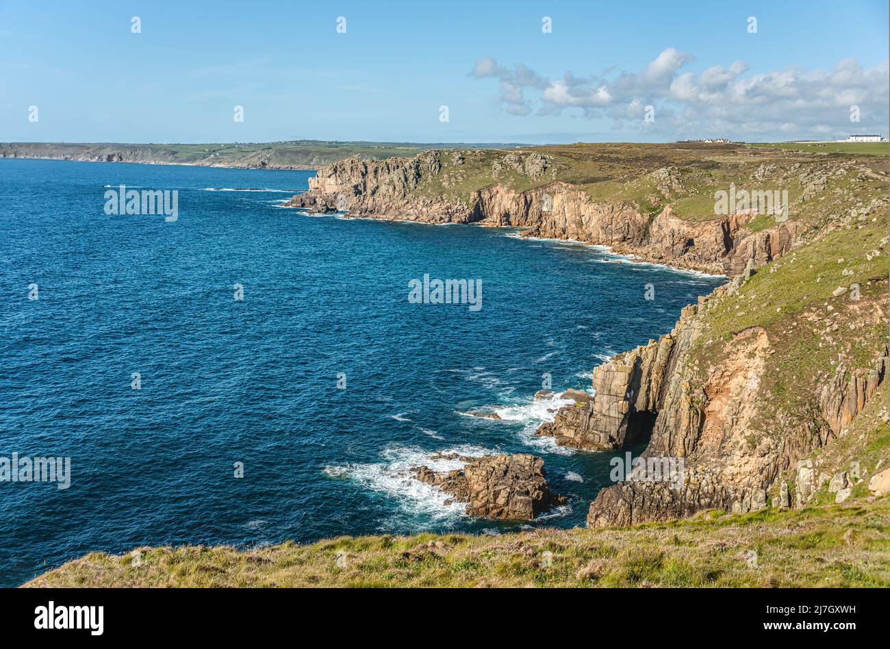 Scenic coastal landscape at Lands End in summer, Cornwall, England, UK ...