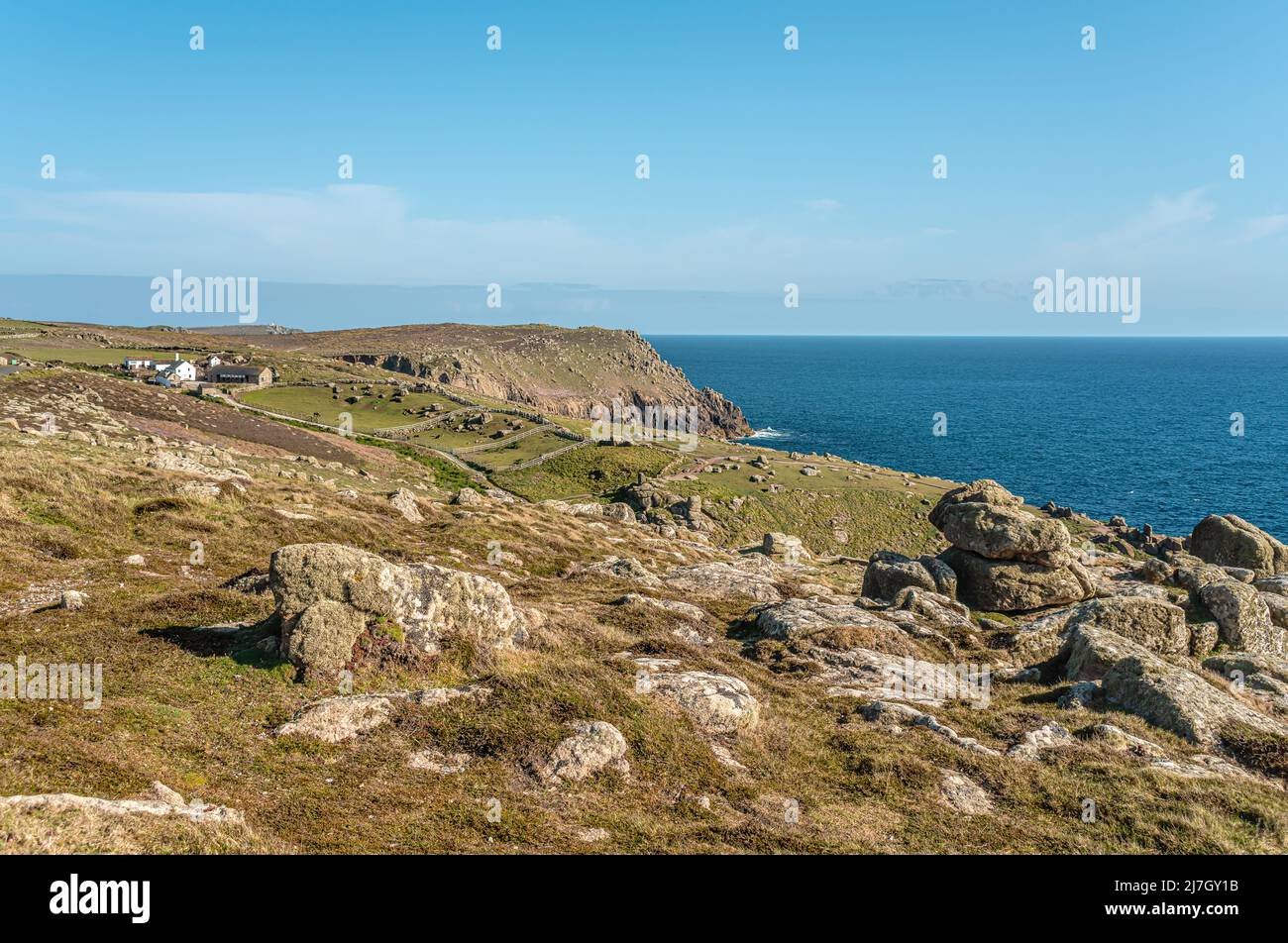 Scenic coastal landscape at Lands End in summer, Cornwall, England, UK Stock Photo
