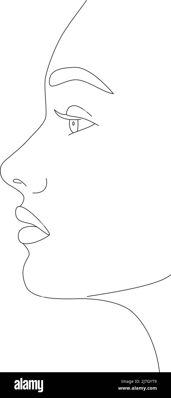 Abstract Art Of A Woman's Face Line. Elegant Portrait Of A Woman With ...
