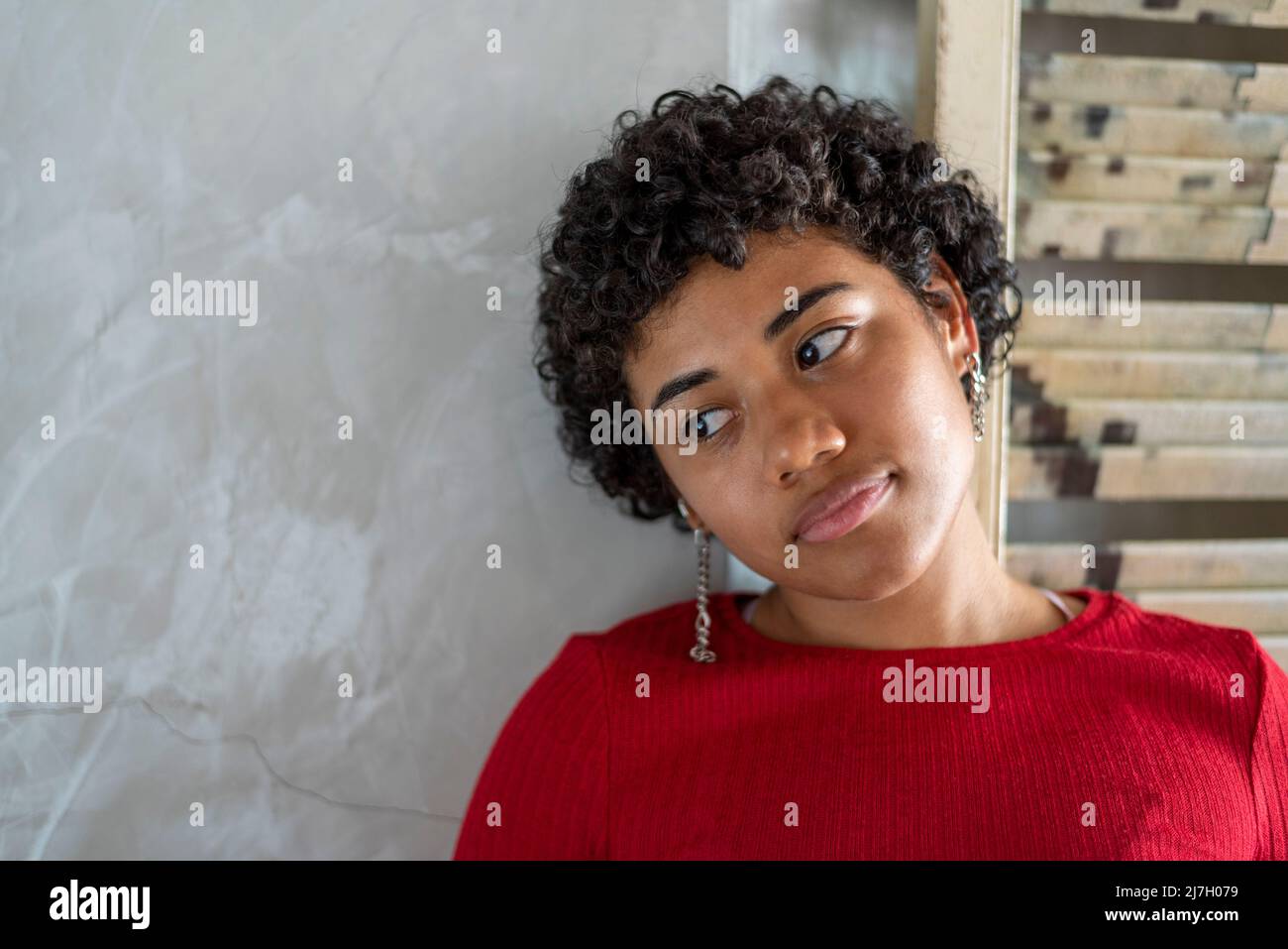 Beautiful latin girl with curly hair, Panama, Central America Stock Photo
