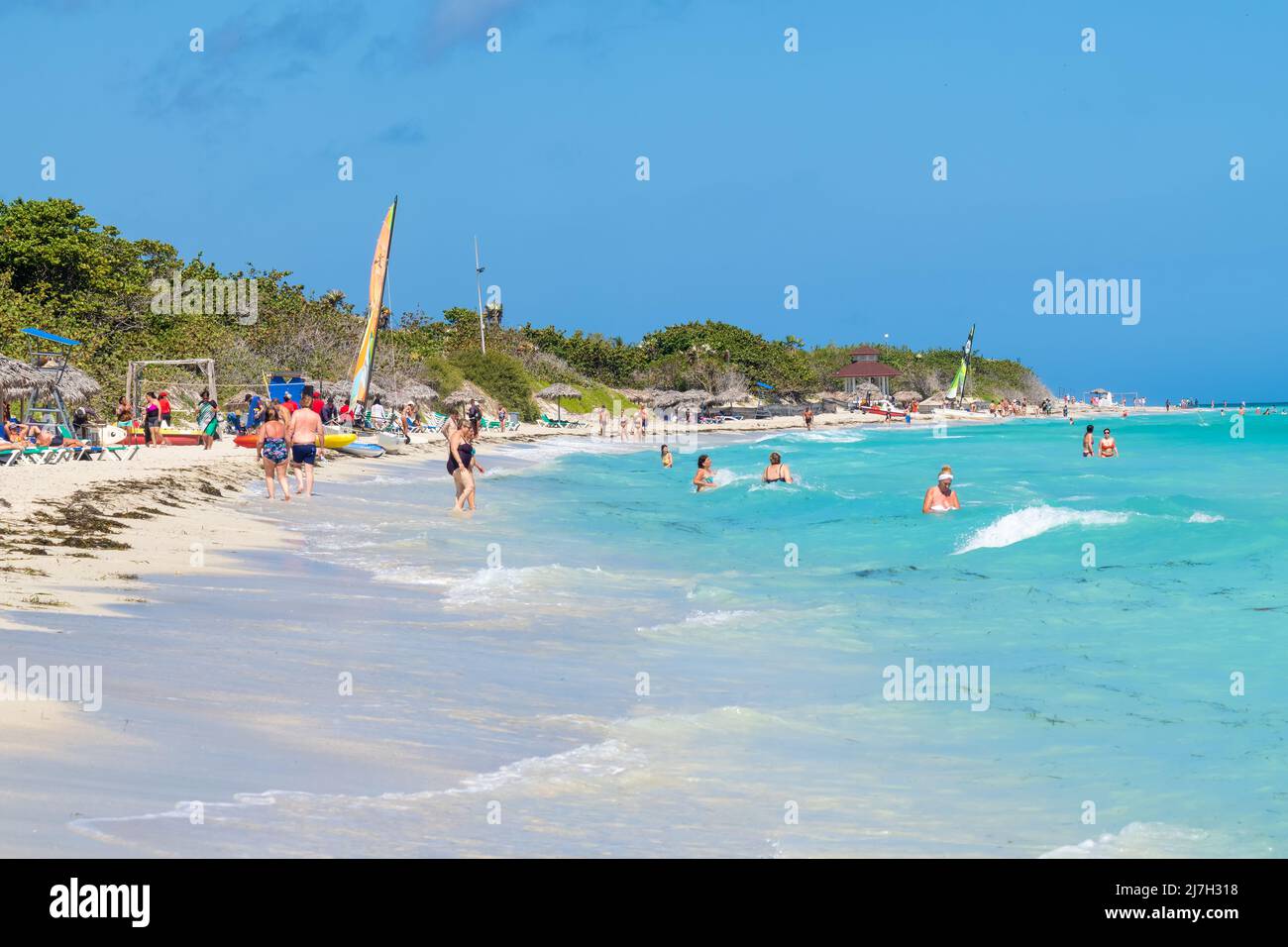 Tourists at Varadero beach in Cuba Stock Photo