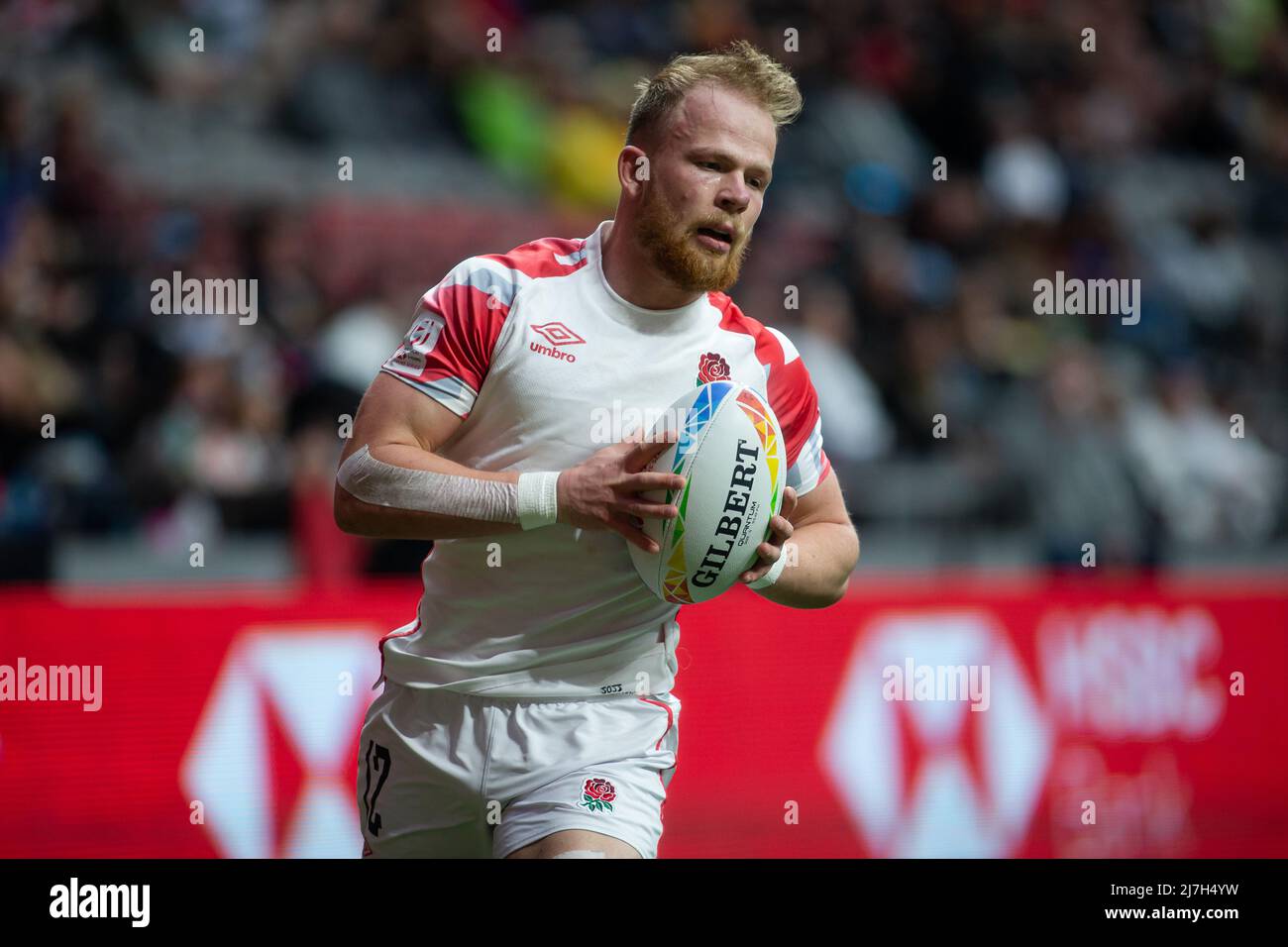 Vancouver, Canada, April 17, 2022: Will Homer of Team England 7s in action during the match against Team New Zealand 7s on Day 2 of the HSBC Canada Sevens at BC Place in Vancouver, Canada. New Zealand won the match with the score 34-5. Stock Photo